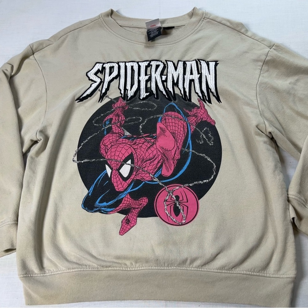 Marvel Spider-Man Tan crewneck Embroidered sweatshirt Size Medium